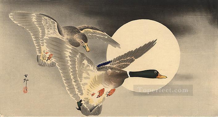 geese in flight before a full moon Ohara Koson Shin hanga Oil Paintings